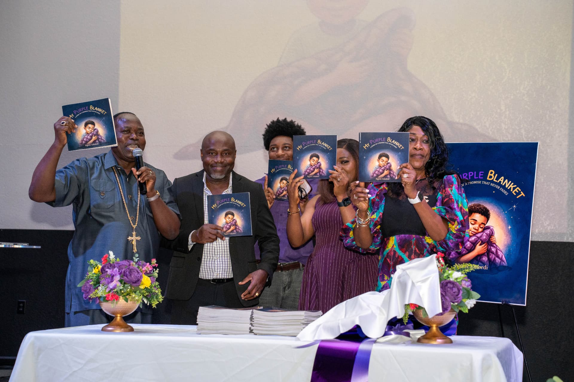 The community celebrating the My Purple Blanket book launch